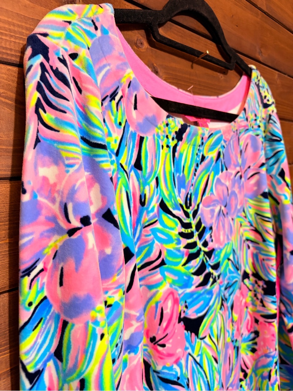 Lilly Pulitzer Beline velour velvet long-sleeve shift dress Bermudaful print XL - Picture 3 of 4